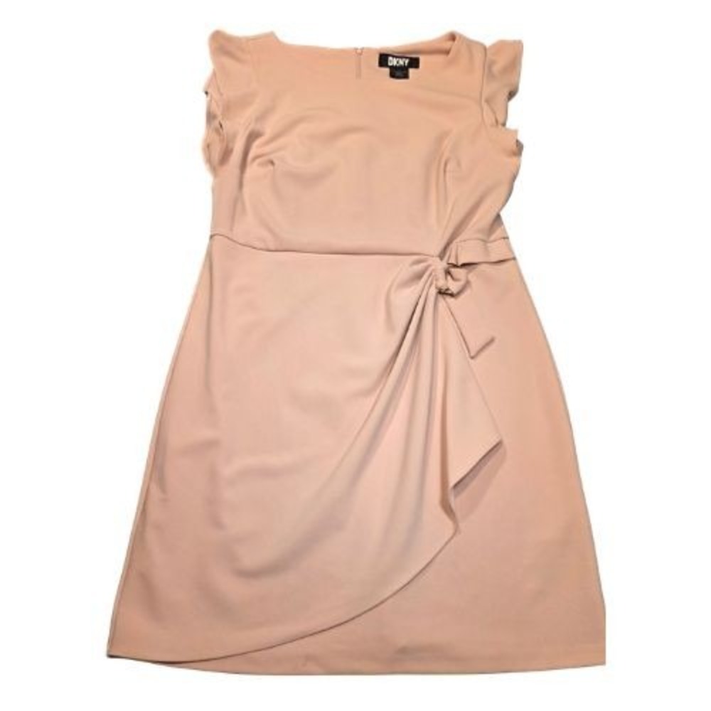 DKNY Womens Blush Pink Ruffle Sleeve Faux Wrap Sheath Dress Size 12 Barbiecore